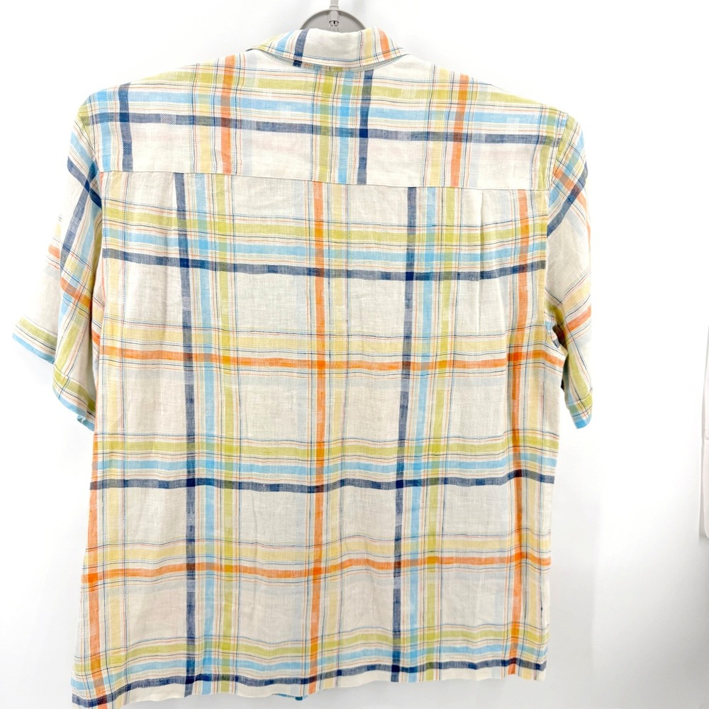 Cubavera Plaid 100% Linen Shirt Men XL Multicolor Short Sleeve Button Down Beach - Picture 5 of 11